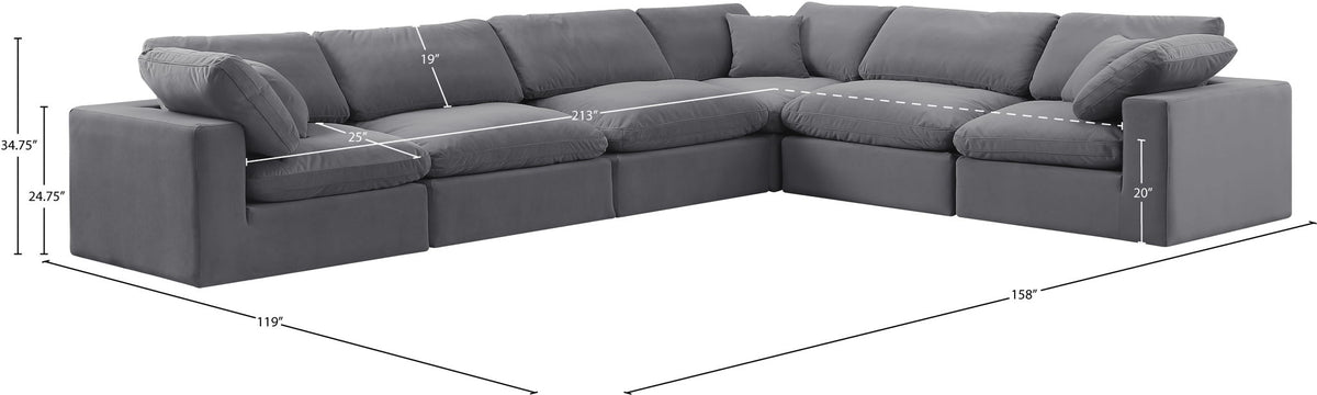 Comfy - 6 Piece Velvet Modular Corner Sectional