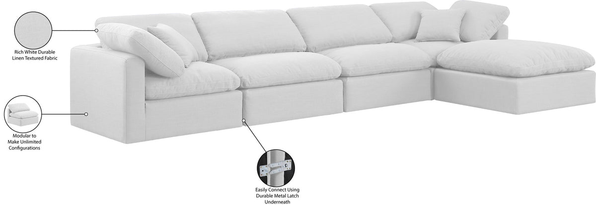 Indulge - Linen 5 Piece Modular Sectional With Chaise - White