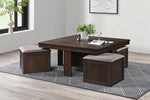 Paxton - 5 Piece Living Room Set (Storage Coffee Table With 4 Tuck-In Ottomans) - Dark Brown