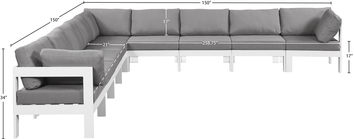 Nizuc - Outdoor Patio 9 Piece Modular Sectional With White Frame