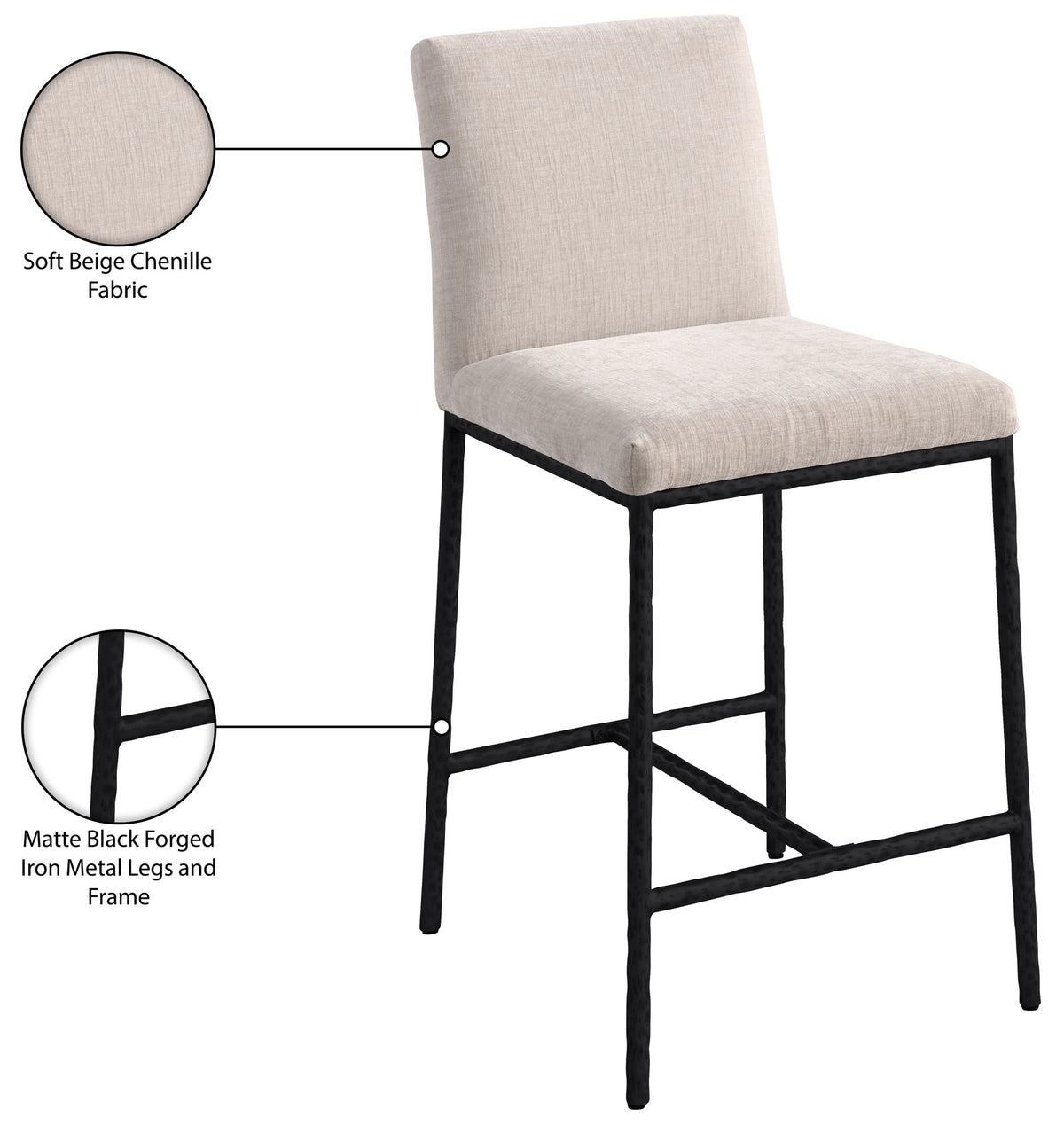 Reeves - Chenille Fabric Upholstered Counter Stool (Set of 2) - Black Base