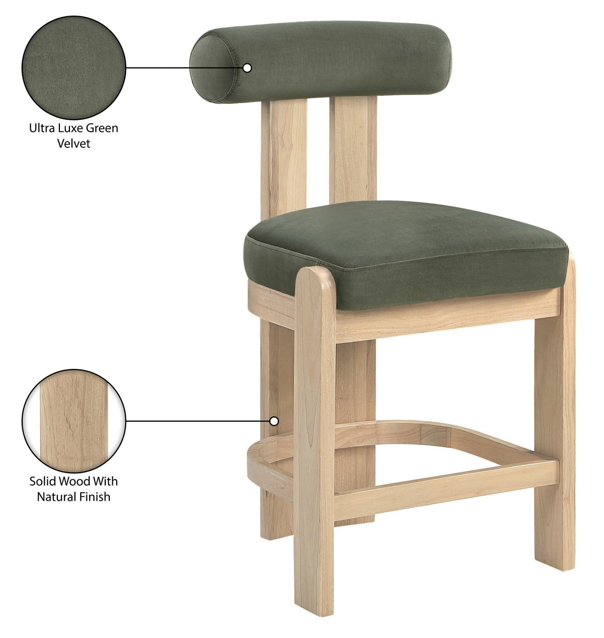 Arienzo - Velvet Performance Fabric Upholstered Counter Stool (Set of 2)