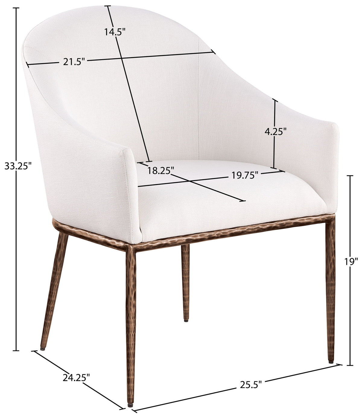 Ferro - Linen Textured Performance Fabric Upholstered Dining Arm Chair - Cream / Brushed Bronze