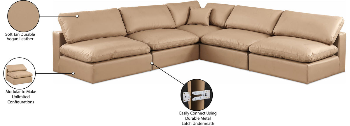 Comfy - 5 Piece Faux Leather Modular Corner Armless Sectional - Tan