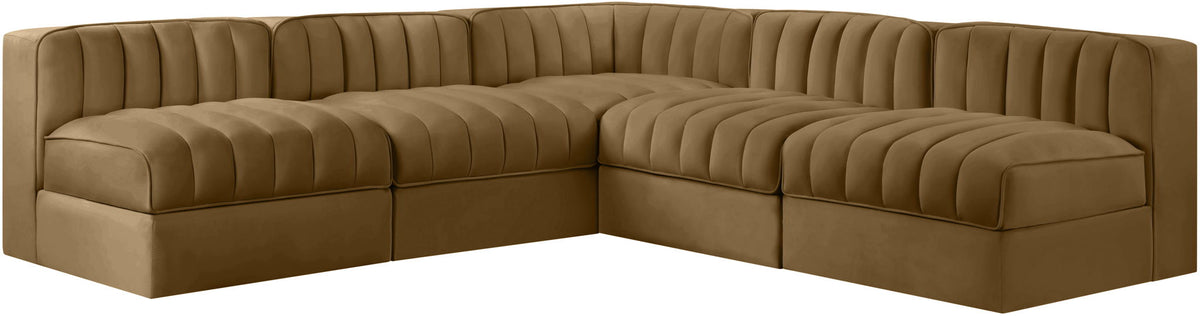 Rummi - Armless Velvet Performance Fabric Upholstered 5 Piece Modular Sectional