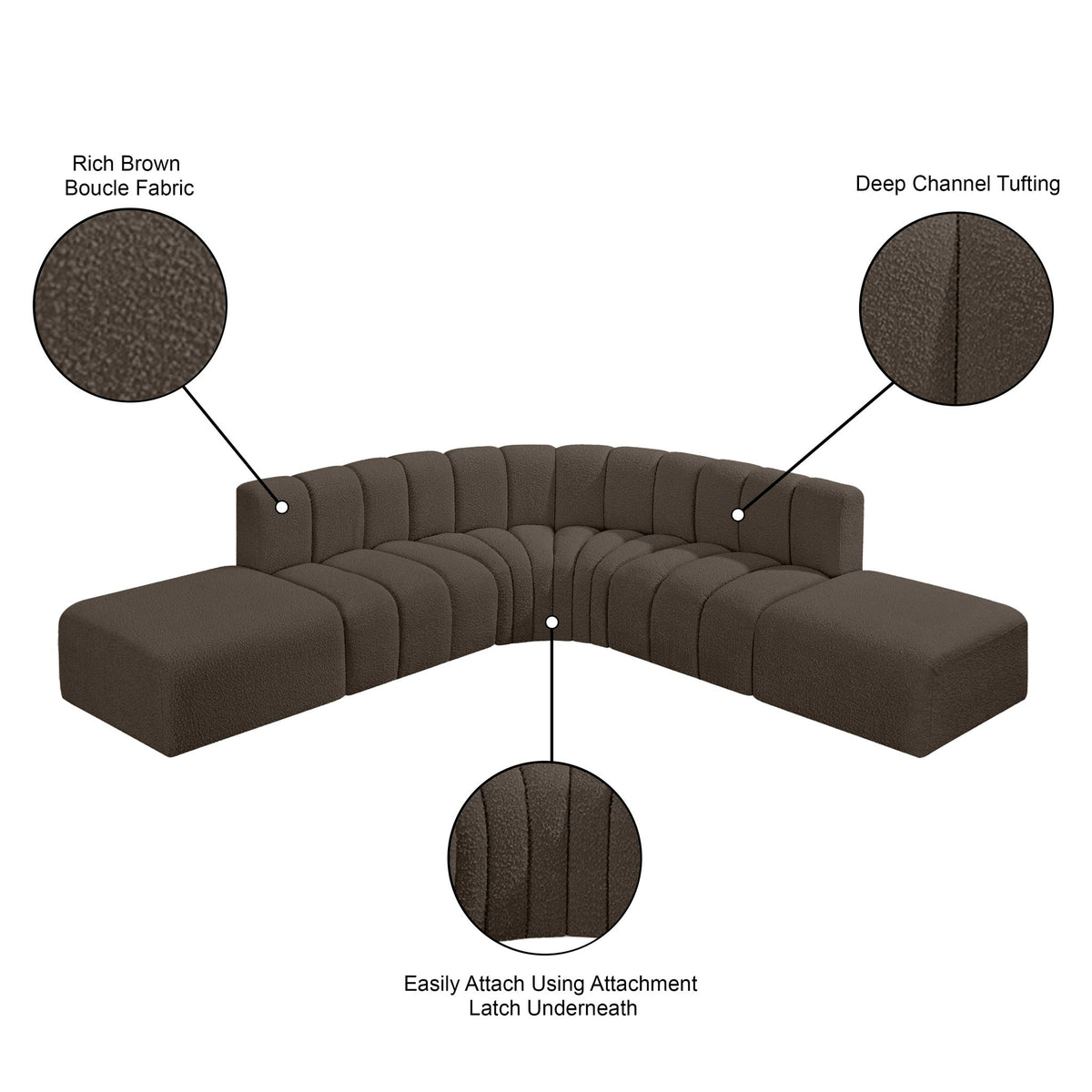 Arc - Boucle Fabric 6 Piece Corner Modular Sofa