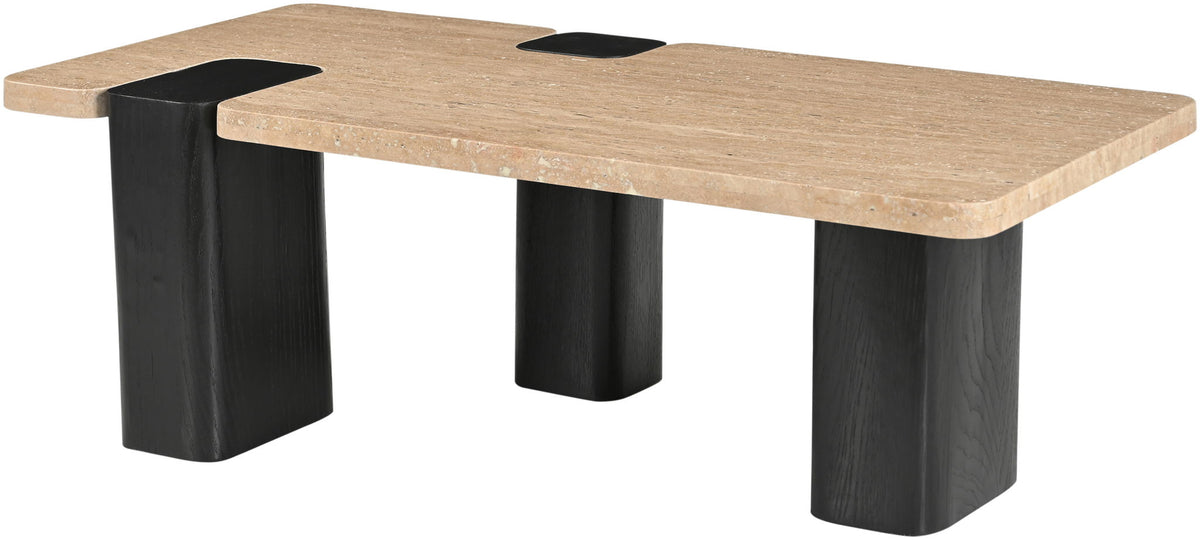 Ravenna - Genuine Travertine Top And Oak Wood Base Table
