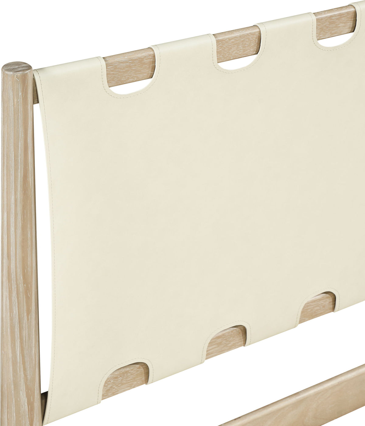 Santos - Vegan Leather Headboard And Wood Bed - Waxed Natural Frame
