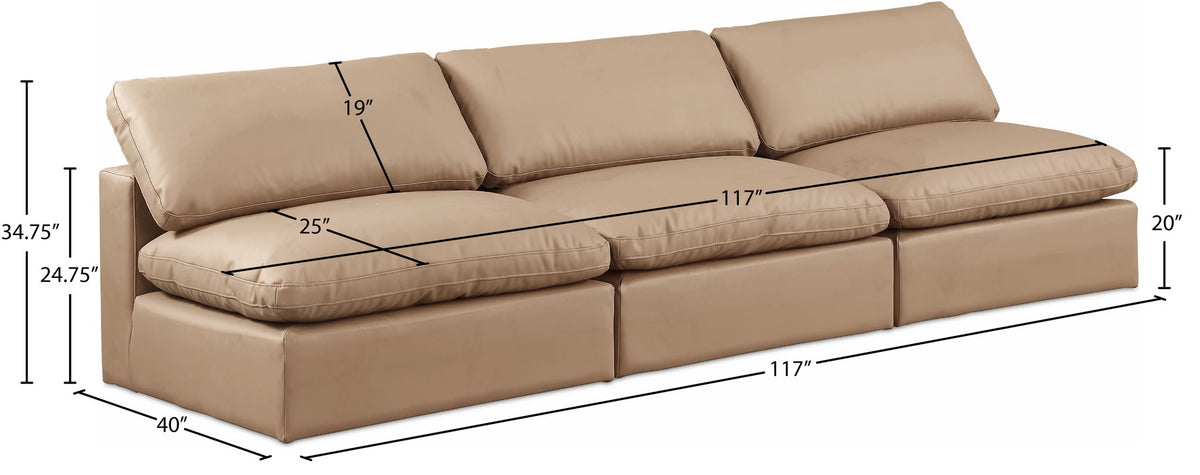 Comfy - Faux Leather Modular Armless Sofa 3 Pieces - Tan