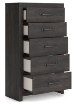 Hollivern - 4 Pc. - Twin Panel Storage Bed, Dresser, Mirror And Chest - Dark Gray