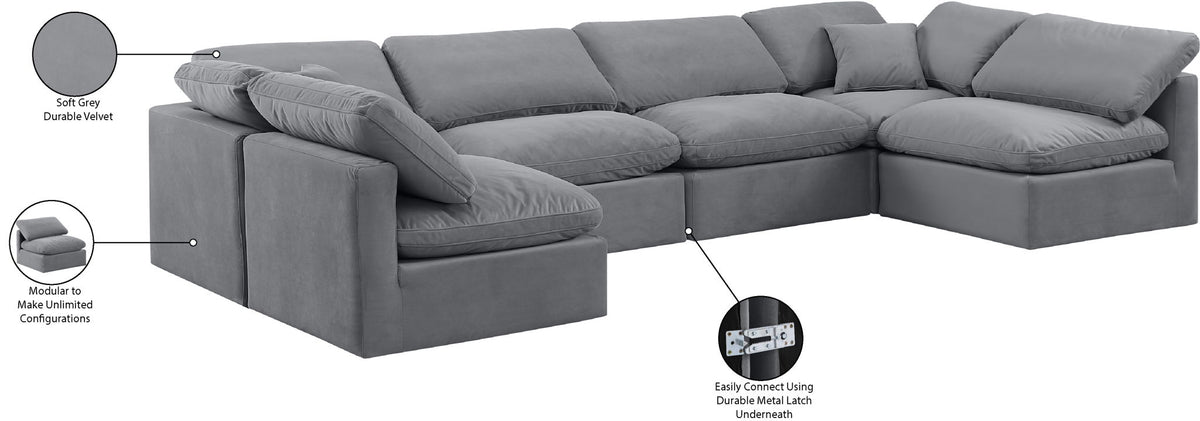 Indulge - Velvet 6 Piece Modular U-Shaped Sectional