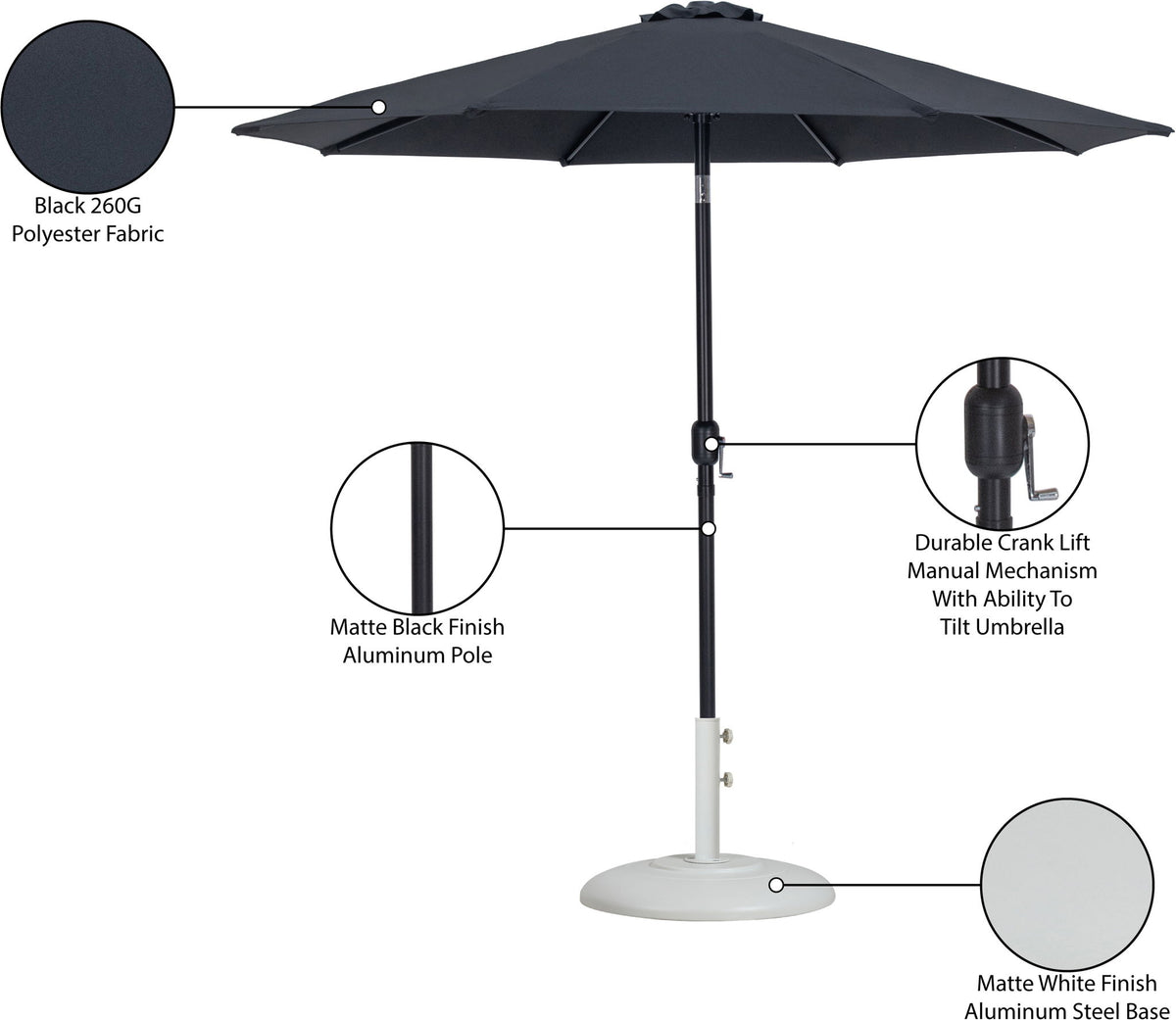 Fiji - Aluminum Patio Umbrella With Round White And Black Base