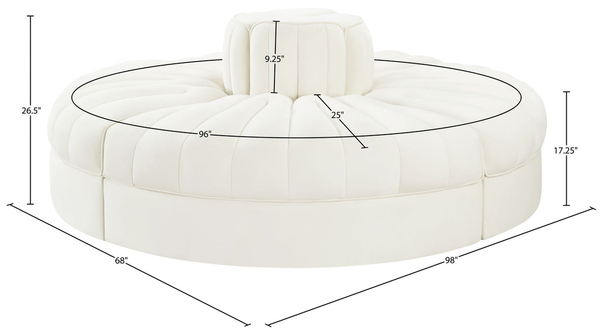 Rummi - Round Velvet Performance Fabric Upholstered 4 Piece Modular Sofa