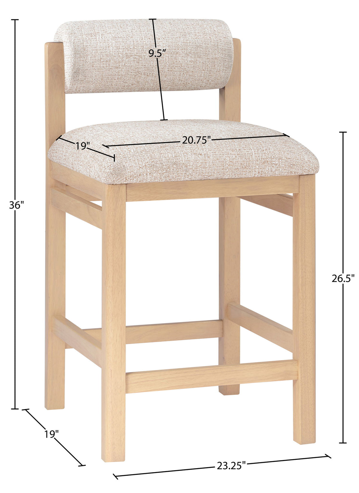 Roundhill - Fabric Counter Stool - Natural Frame