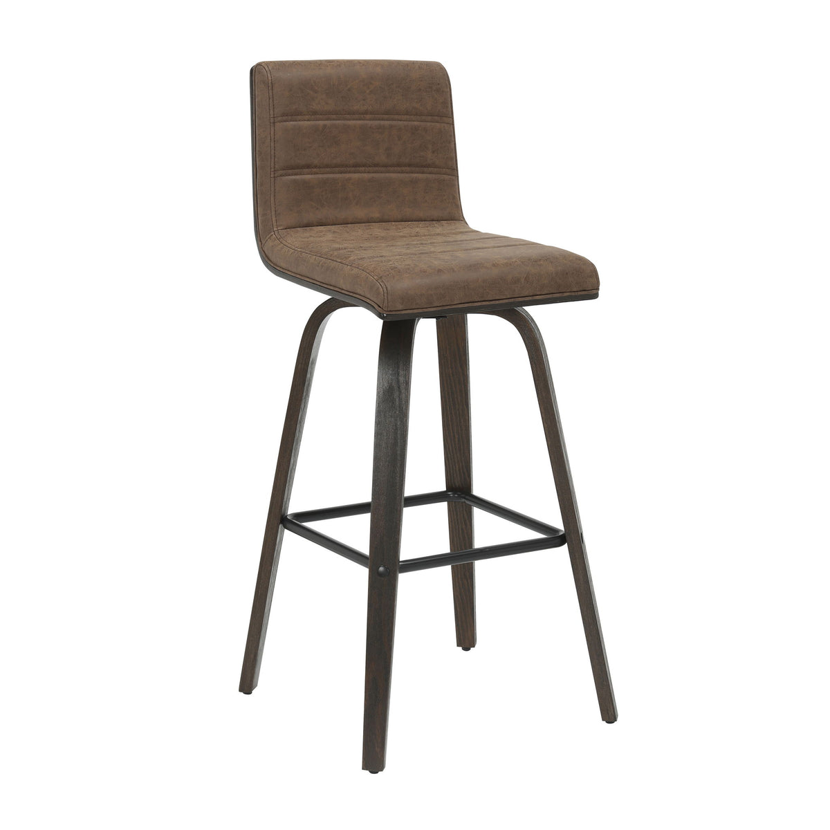 Vienna - 39.5" Swivel Bar Height Square Back Wood Bar Stool With Faux Leather Seat