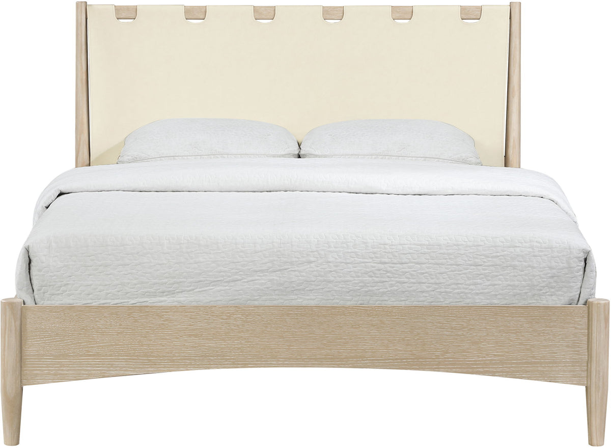 Santos - Vegan Leather Headboard And Wood Bed - Waxed Natural Frame