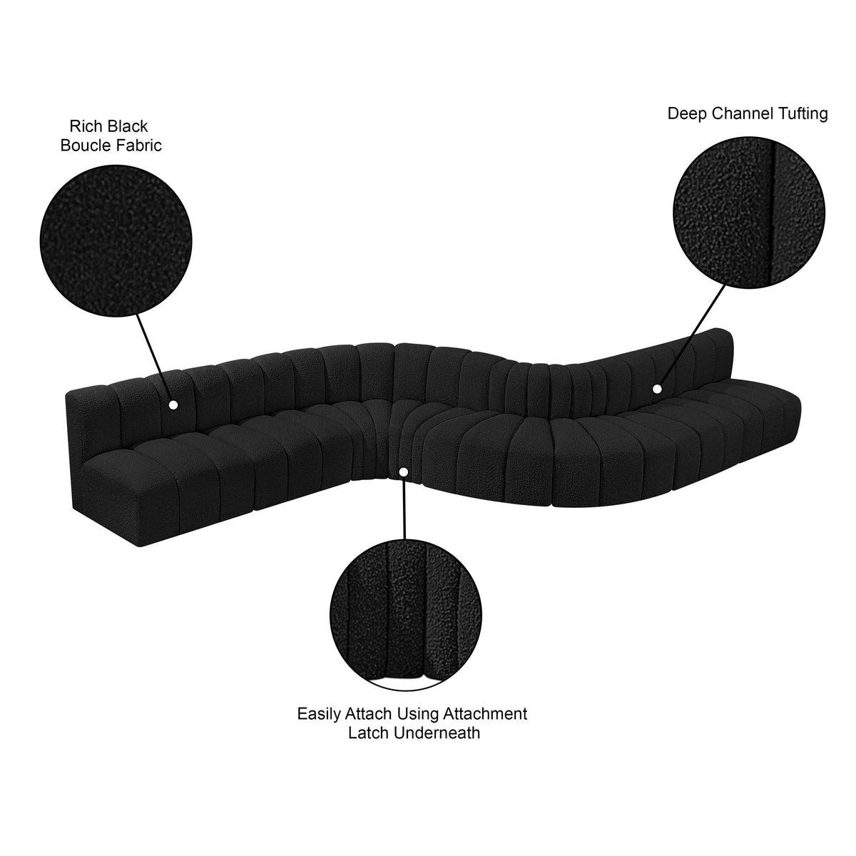 Arc - Boucle Fabric 8 Piece Curved Modular Sofa