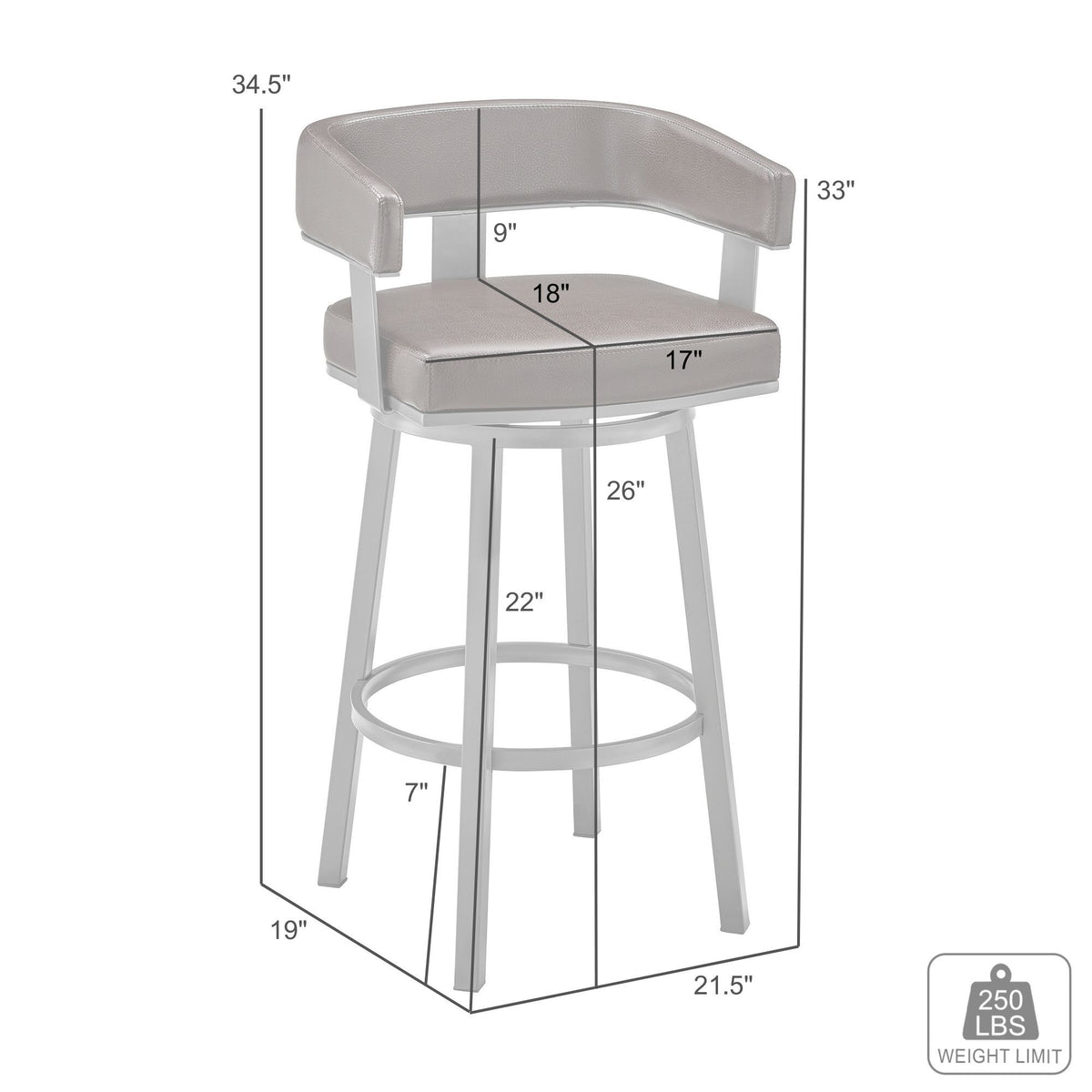 Lorin - Stainless Steel Swivel Bar Stool
