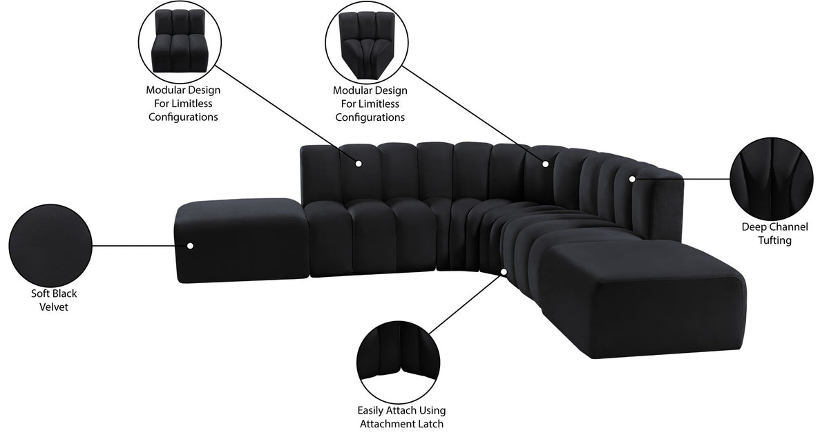 Arc - Velvet 6 Piece Corner Modular Sofa
