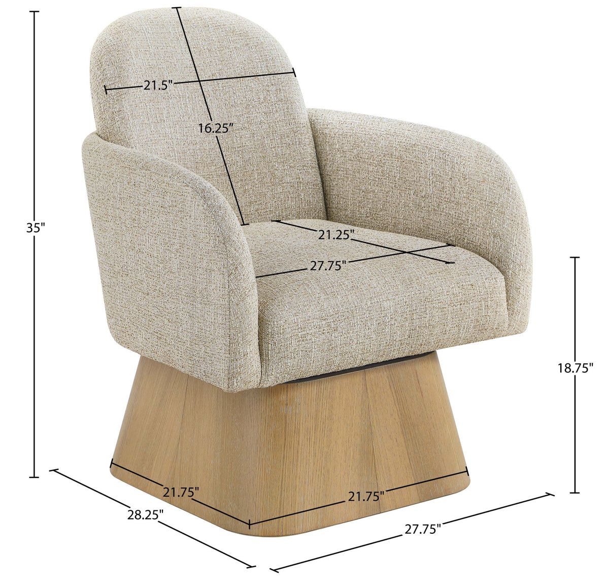 Marlowe - Linen Textured Fabric Upholstered Swivel Accent Chair - Stained Natural