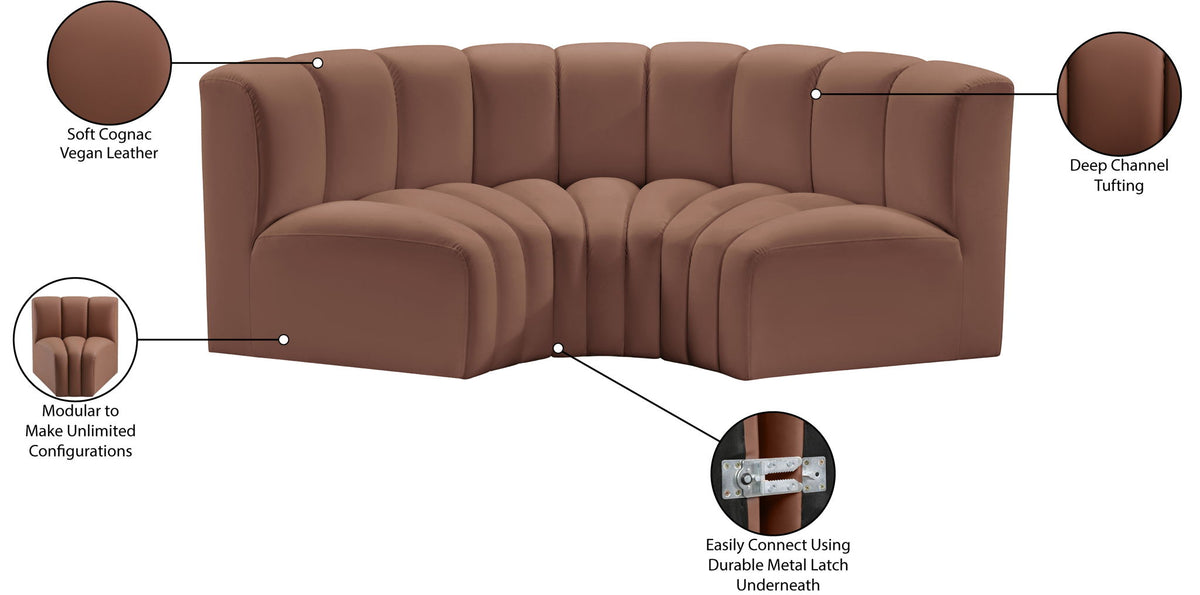 Arc - Faux Leather 3 Piece Modular U-Shaped Sofa