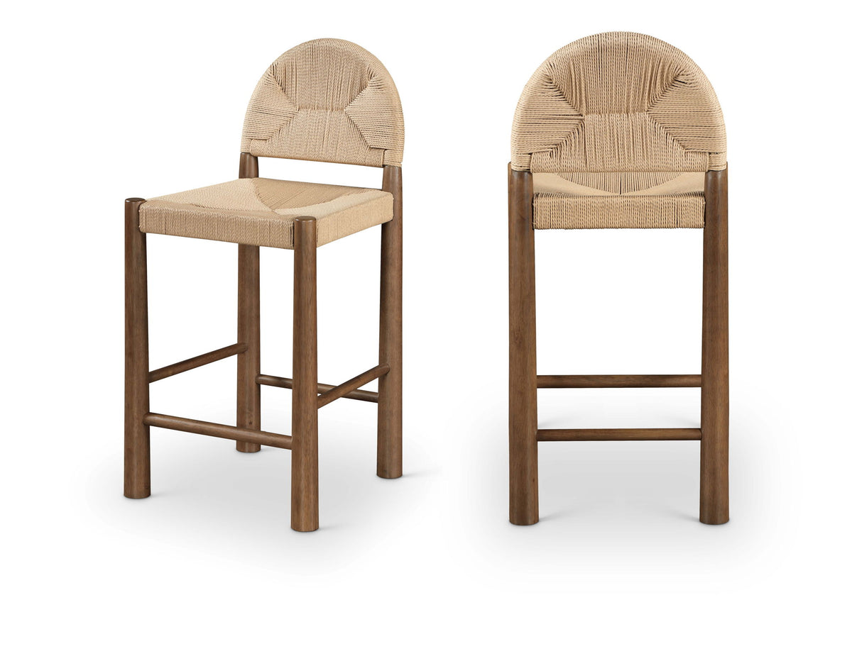 Bohemia - Woven Seagrass Cord And Solid Wood Counter Stool - Beige