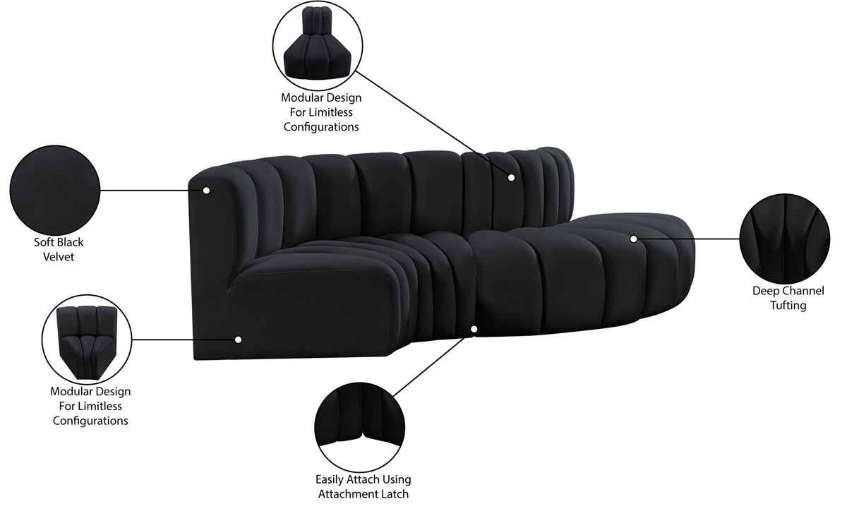 Arc - Velvet 4 Piece L-Shaped Modular Sofa