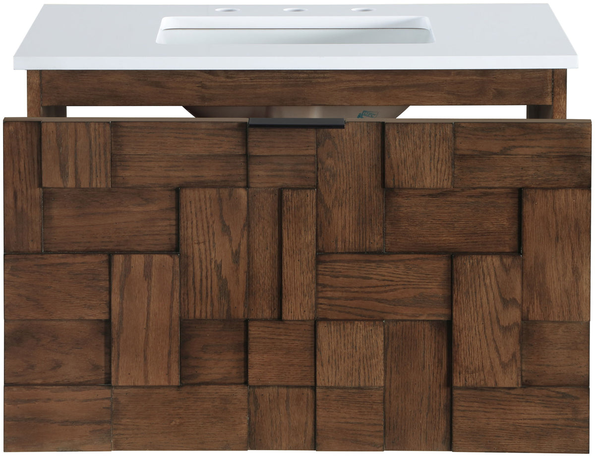 Leonardo - Engineered Stone And Solid Wood 24" Wall Mounted Bathroom Vanity