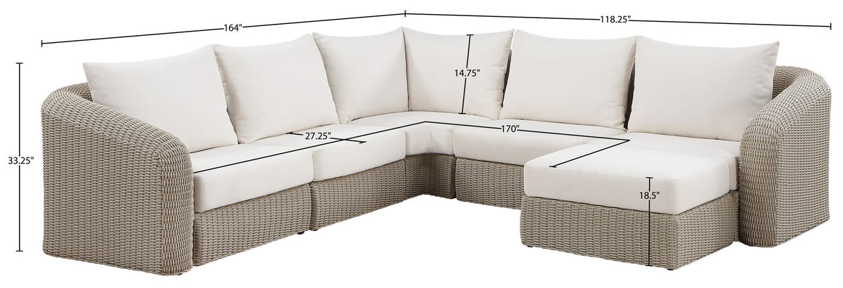 Seacrest - Olefin Water Resistant Fabric And Wicker 6 Piece Outdoor Patio Modular Sectional
