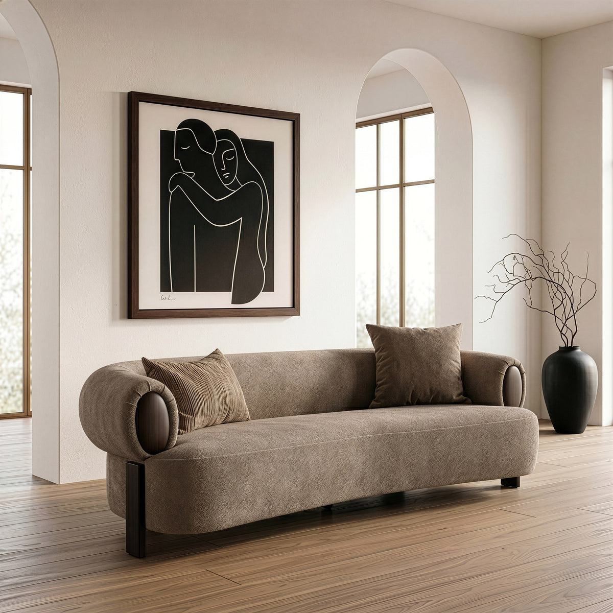 Arnaud - Modern Tan Fabric + Brown Oak Loveseat Sofa by VIG Furniture - View 9