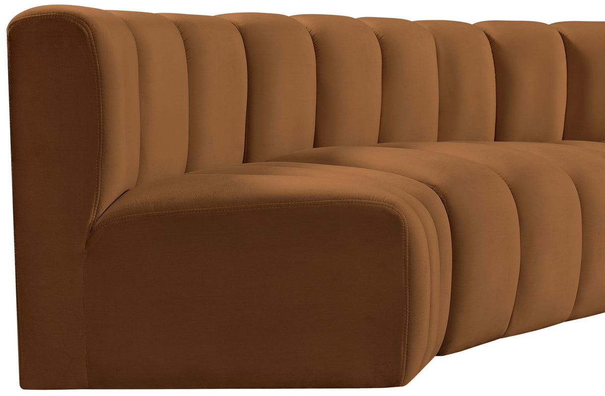 Arc - Velvet 4 Piece Curved Modular Sofa - Saddle