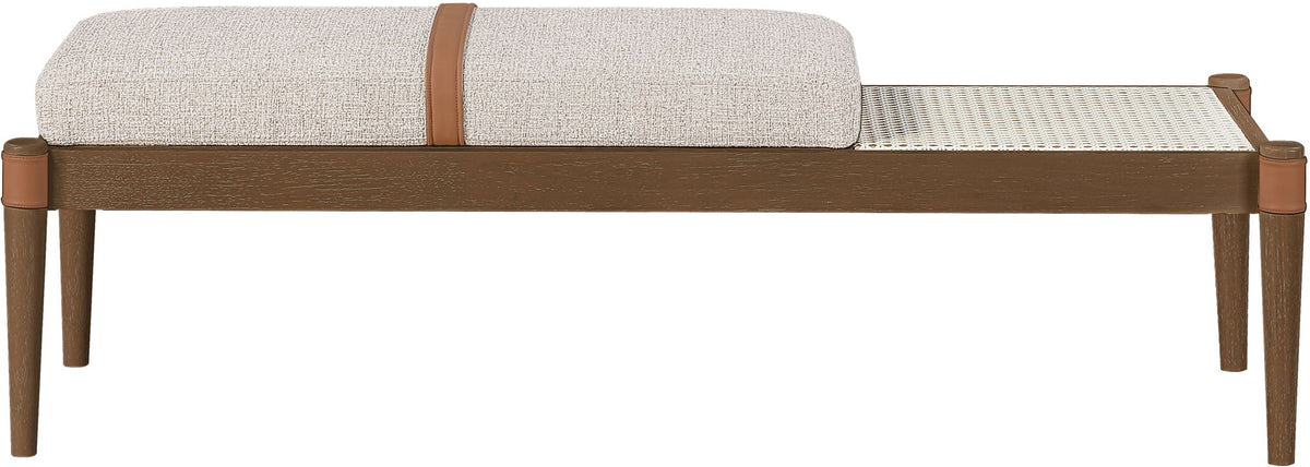 Nara - Linen Textured Fabric Upholstered Bench - Painted Brown Walnut