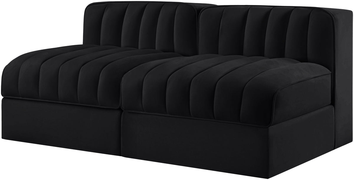 Rummi - Velvet Performance Fabric Upholstered 2 Piece Modular Armless Loveseat