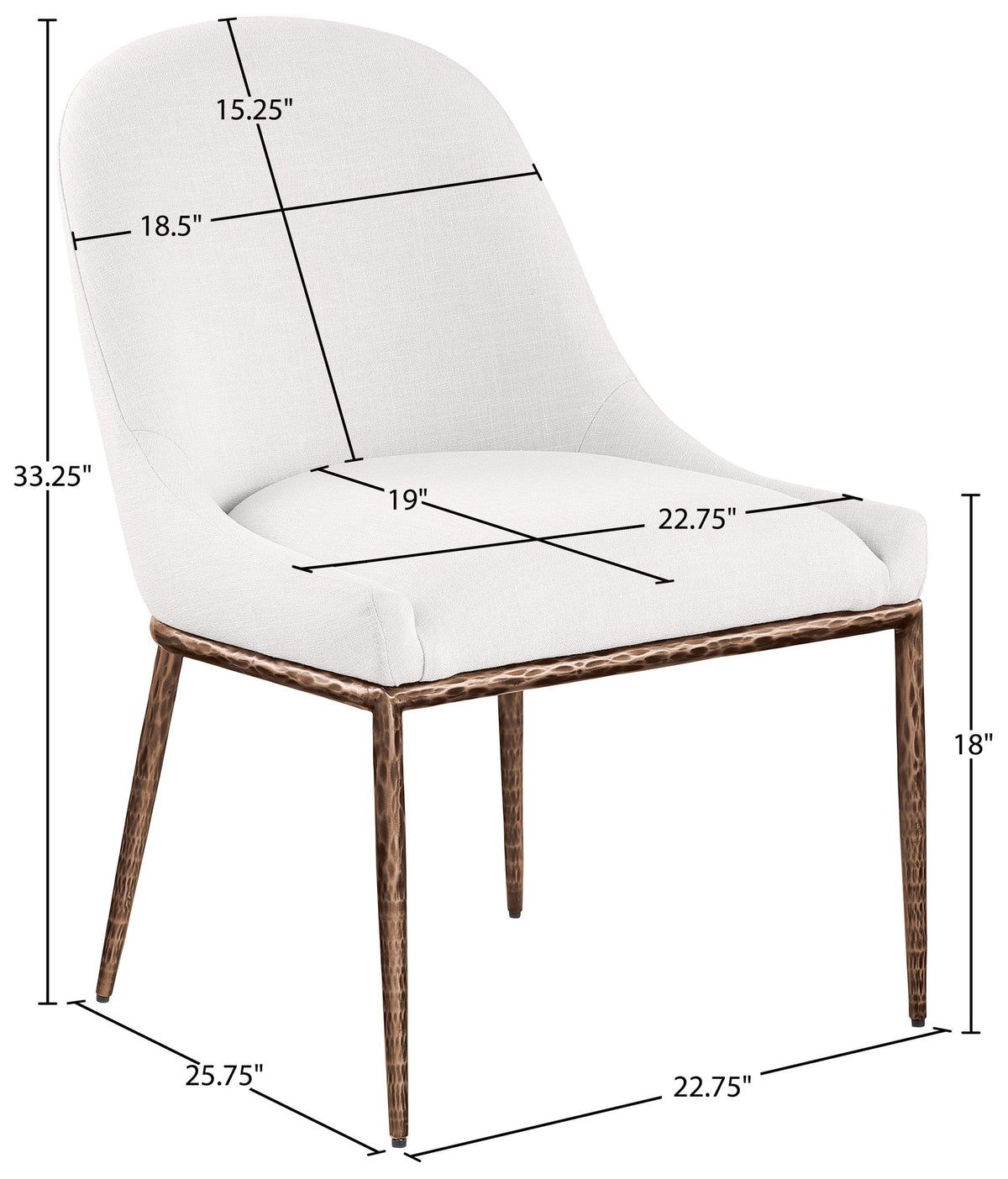 Ferro - Linen Textured Performance Fabric Upholstered Dining Side Chair - Cream / Brushed Bronze
