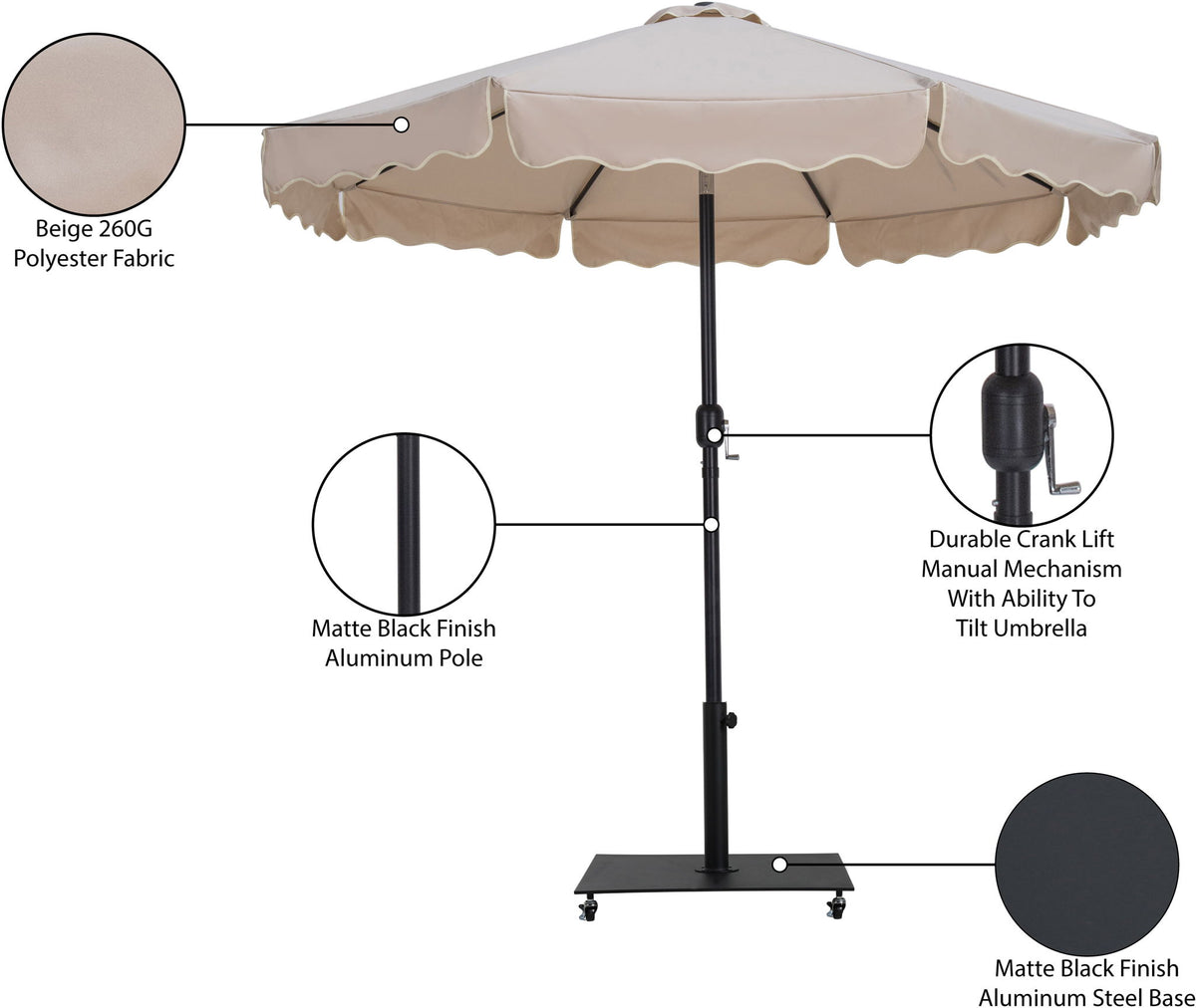 Amalfi - Aluminum Patio Umbrella - Black Base / Black Pole