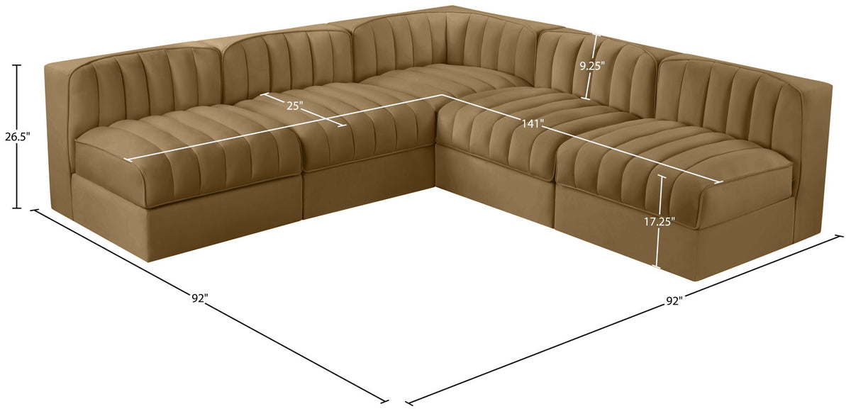Rummi - Armless Velvet Performance Fabric Upholstered 5 Piece Modular Sectional