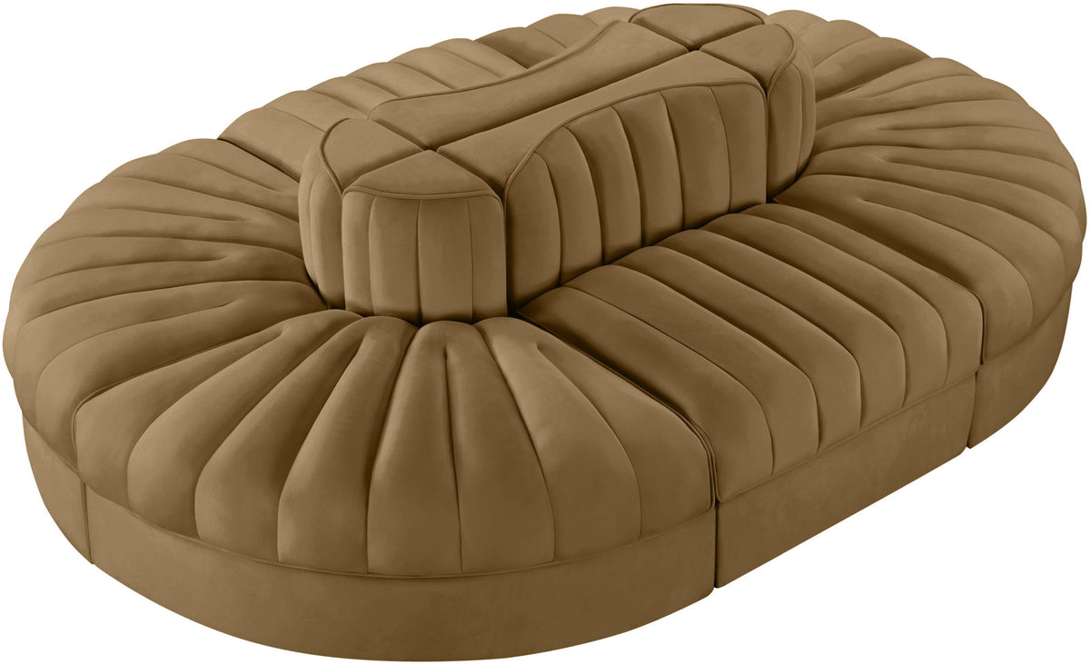Rummi - Oval Velvet Performance Fabric Upholstered 6 Piece Modular Sectional