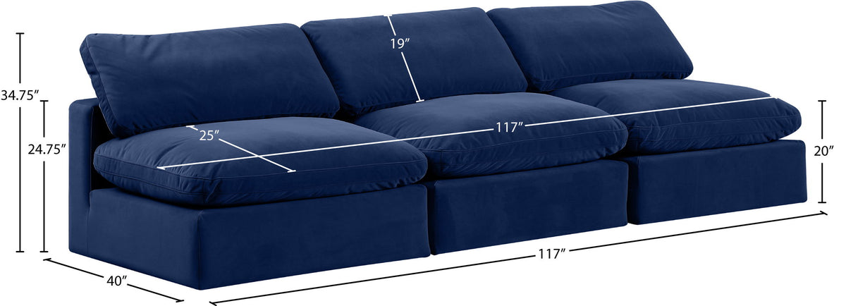 Comfy - Velvet Modular Armless Sofa 3 Seats