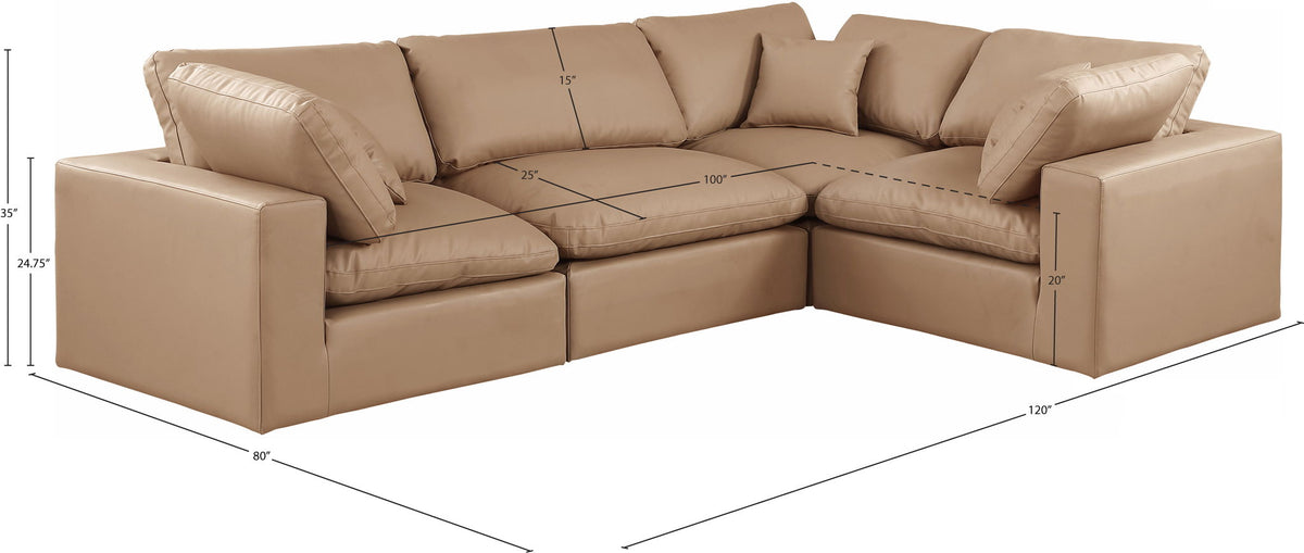 Comfy - 4 Piece Faux Leather Modular Sectional - Tan