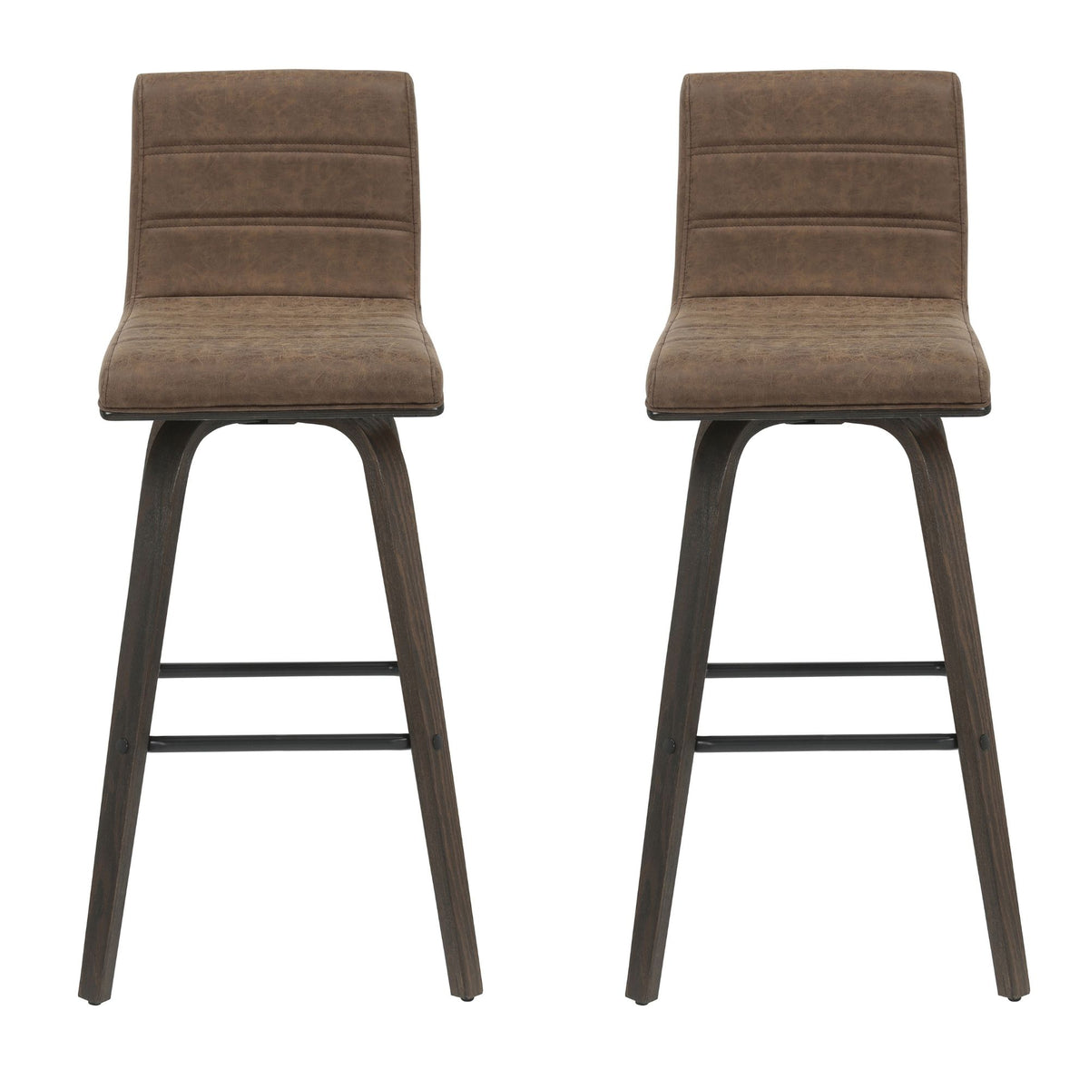 Vienna - 39.5" Swivel Bar Height Square Back Wood Bar Stool With Faux Leather Seat