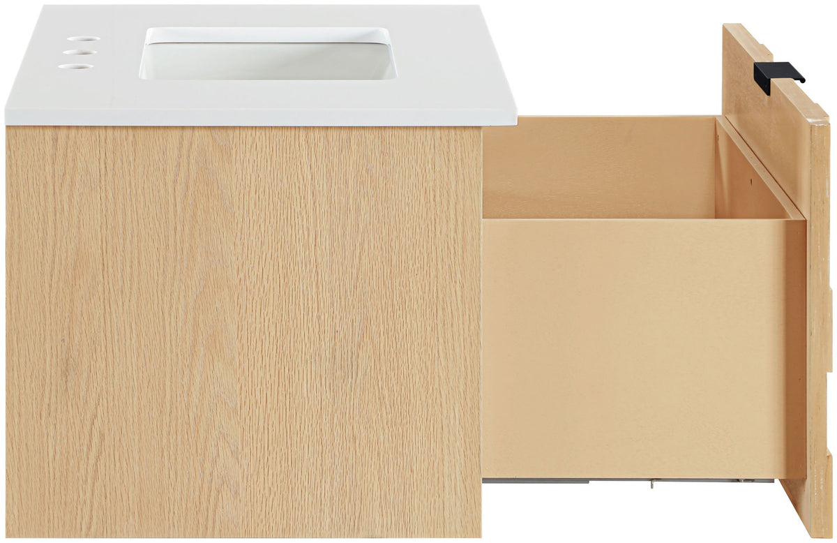 Leonardo - Engineered Stone And Solid Wood 24" Wall Mounted Bathroom Vanity