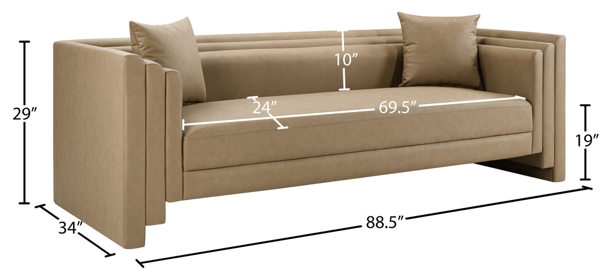 Everett - Vegan Leather 88.5" Upholstered Sofa - Tan