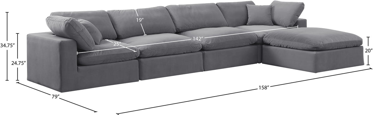 Comfy - 5 Piece Velvet Modular Sectional With Chaise