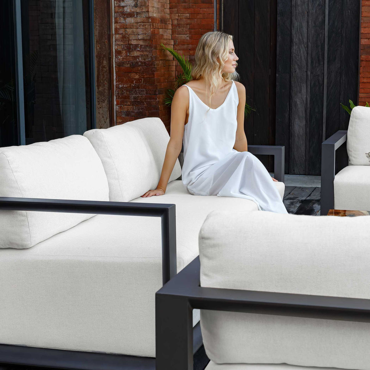 Remsen - Outdoor Sofa - Black / Oyster