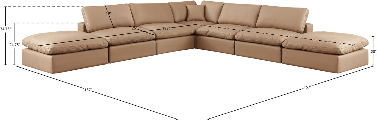 Comfy - 7 Piece Faux Leather Modular Corner Sectional - Tan