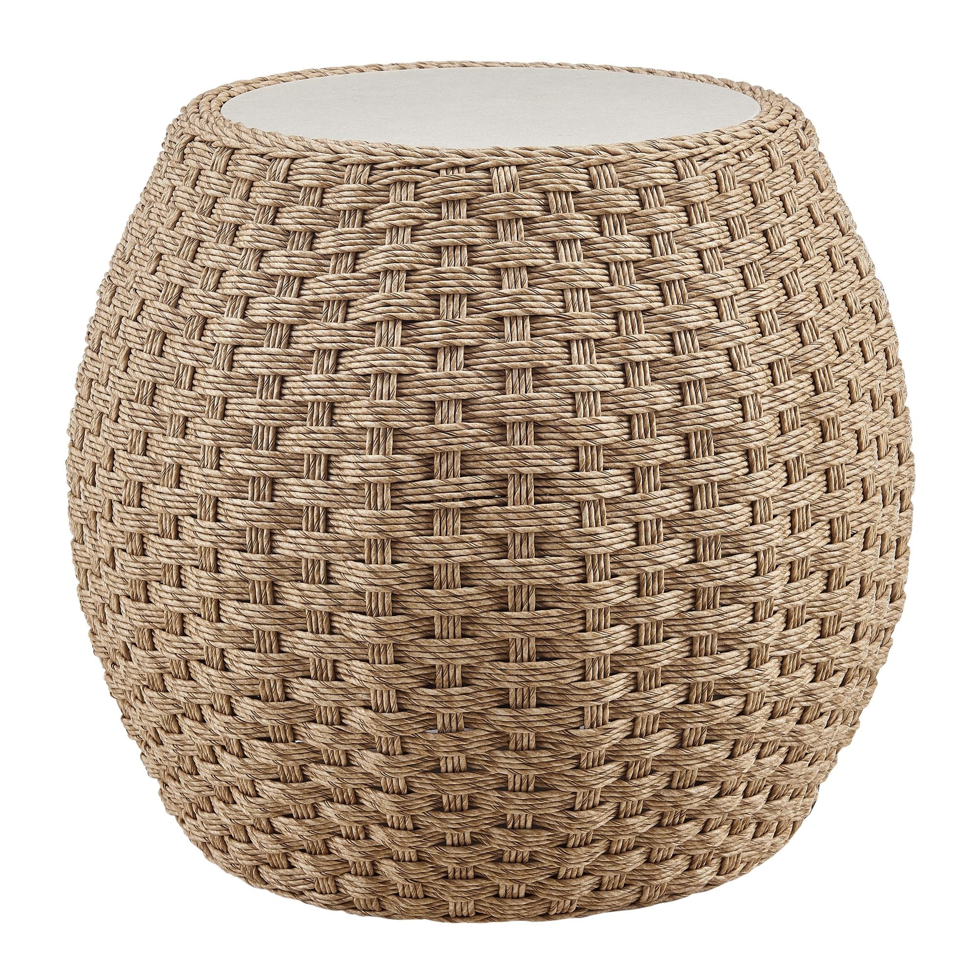 Kobalt - Rattan Round Outdoor Side Table With Sintered Stone Table Top - Beige