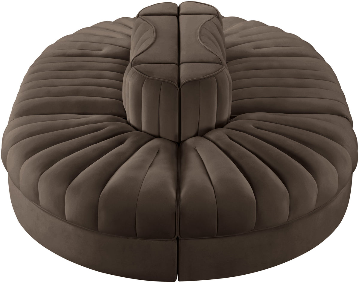 Rummi - Oval Velvet Performance Fabric Upholstered 6 Piece Modular Sectional