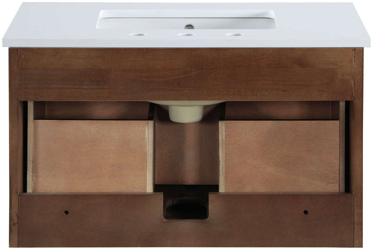 Leonardo - Engineered Stone And Solid Wood 24" Wall Mounted Bathroom Vanity
