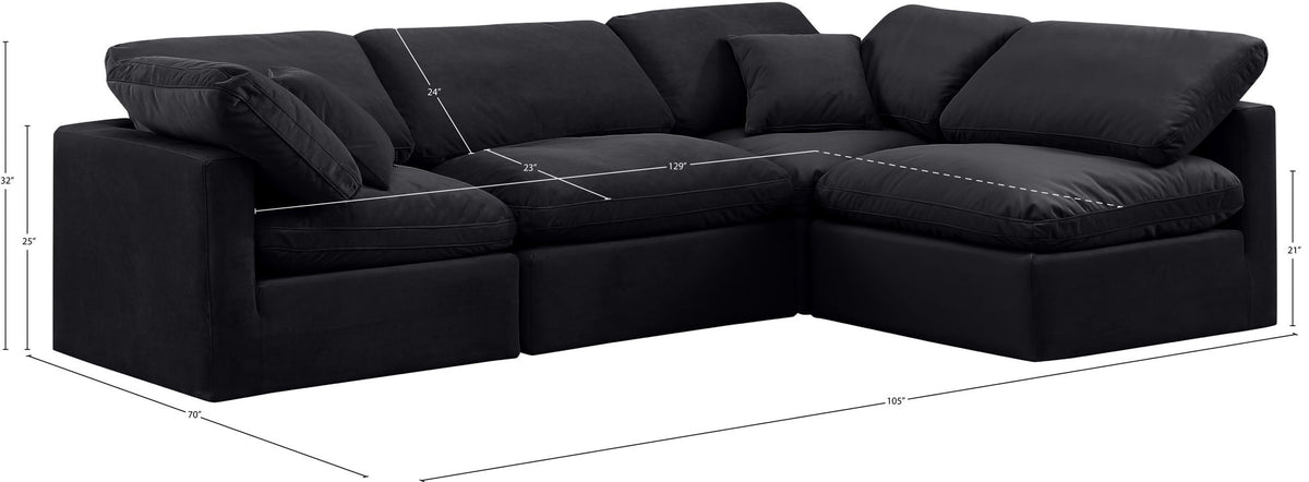 Indulge - Velvet 4 Piece Modular Sectional