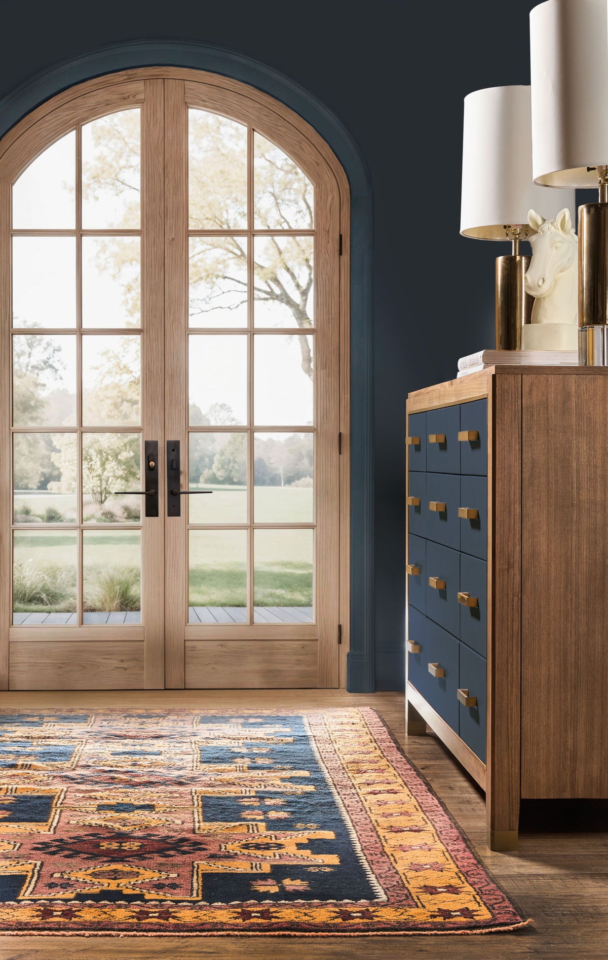 Melange - Geneva Accent Drawer Chest - Blue / Medium Walnut